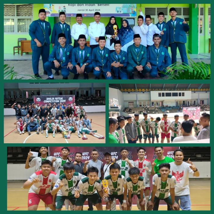 Tim Futsal MAN 2 Kota Jambi meraih juara satu pada kejuaraan UNAJA Futsal Competition di Gor Kota baru Tahun 2024