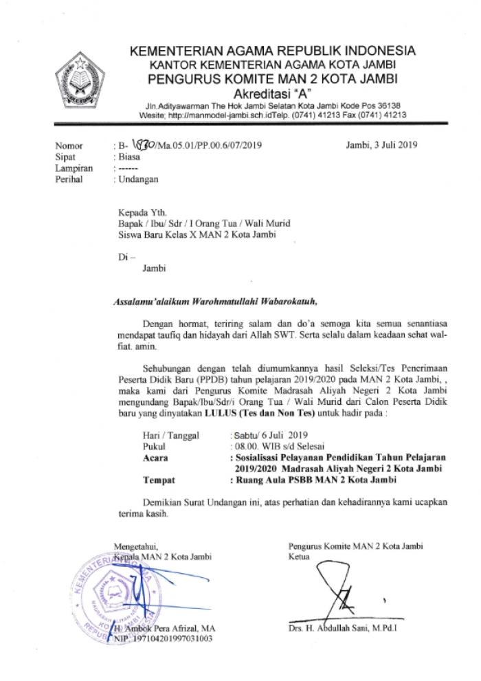 Informasi Penting Bagi Peserta Didik Baru yang Lulus Jalur Tes dan Non Tes