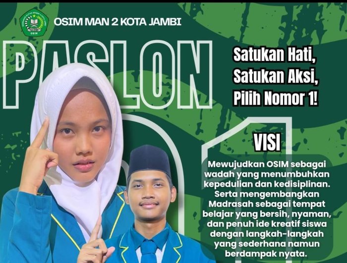 Pemilihan OSIM di MAN 2 Kota Jambi: Paslon 1 Bidik Kepedulian dan Kreativitas Siswa
